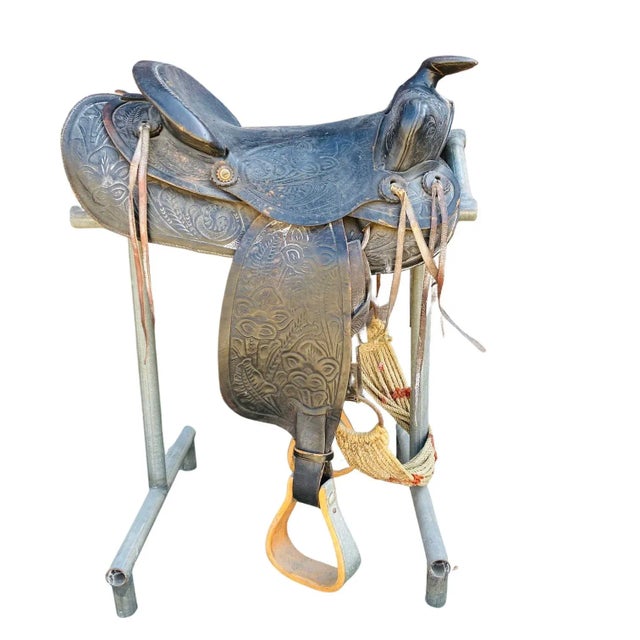 Vintage Mid 20th Century Decorative Leather Horse Saddle With Stand For Sale - Image 13 of 13