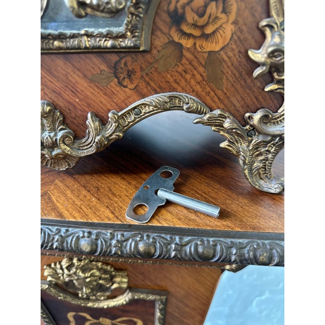 Antique Italian Louis XV Style Marquetry & Bronze Pedestal Clock - C. 1920 (2-Piece Set) For Sale - Image 10 of 15