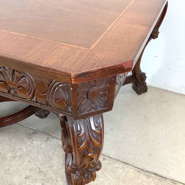 Renaissance Revival 72” Carved Wood Dining Table With Scroll Legs For Sale - Image 9 of 12