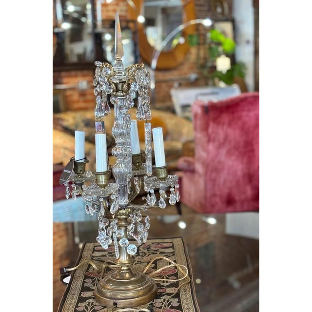 Antique Brass and Crystal Lamp For Sale In Saint Louis - Image 6 of 10