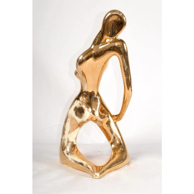 Ceramic 1986 Bohemian Jaru Cubist Nude Ceramic Woman Sculpture Distressed Gold Finish For Sale - Image 7 of 14