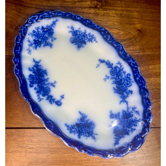 Early 20th Century Stanley Pottery Touraine (Flow Blue) 10” Oval Serving Platter For Sale In Orlando - Image 6 of 8