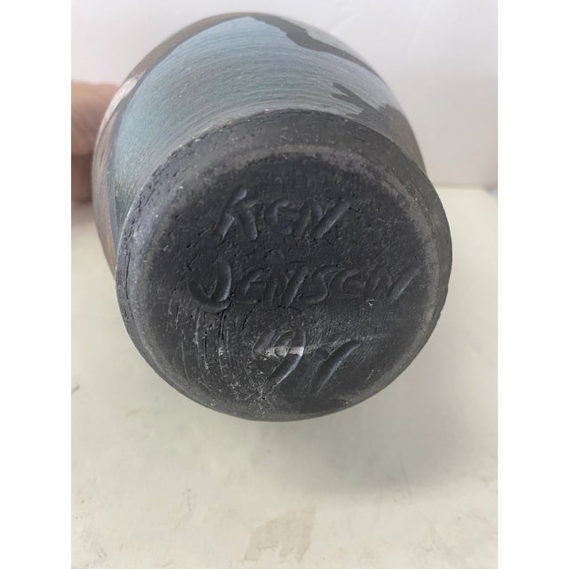 1980s Signed Ken Jensen Raku Style Ceramic Vase For Sale - Image 9 of 10