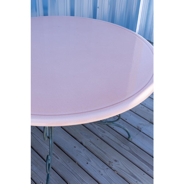 French Vintage French Green Iron Garden Table Lava Stone Top For Sale - Image 3 of 9