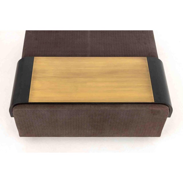 Wood Lumifer "Obi" Suede Upholstered Ottoman For Sale - Image 7 of 7