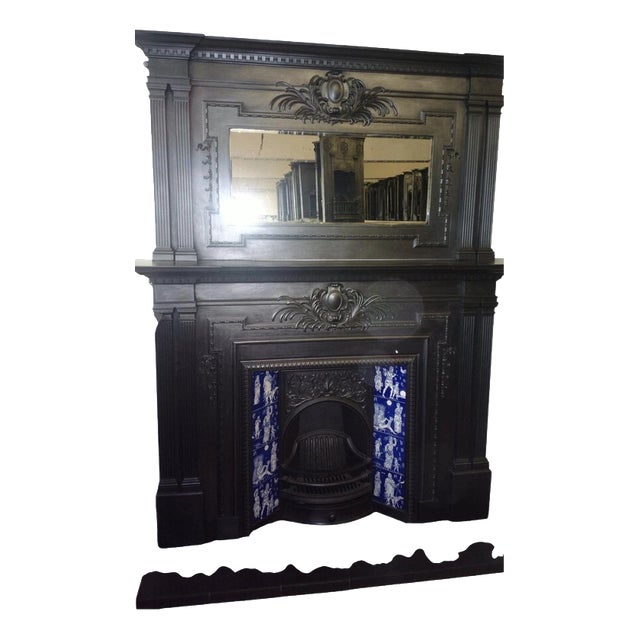 Victorian Cast Iron Fireplace Surround with Overmantel Mirror For Sale