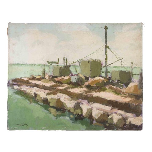 Franco Marzilli, Seaview, 1970s, Oil Painting on Canvas For Sale