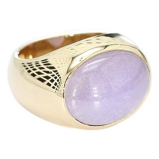 Bezel-Set Pink Jade Cabochon Ring in 14k Yellow Gold - Size 6.75 For Sale