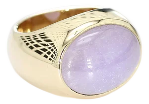 Bezel-Set Pink Jade Cabochon Ring in 14k Yellow Gold - Size 6.75