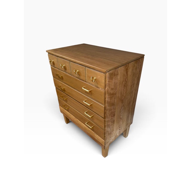1960s Refinished Vintage Ethan Allen 3 Drawer Chest | Mid-Century Modern Style Solid Wood Dresser | Custom Two-Tone Stain Stamped CRP Bachelor Chest For Sale - Image 5 of 12
