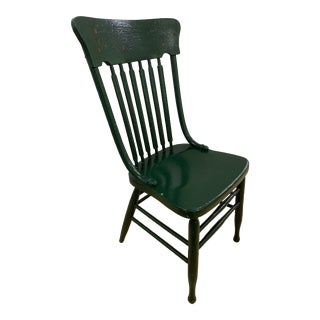 Mid 20th Century Vintage Green Chippy Paint Farm Chair For Sale