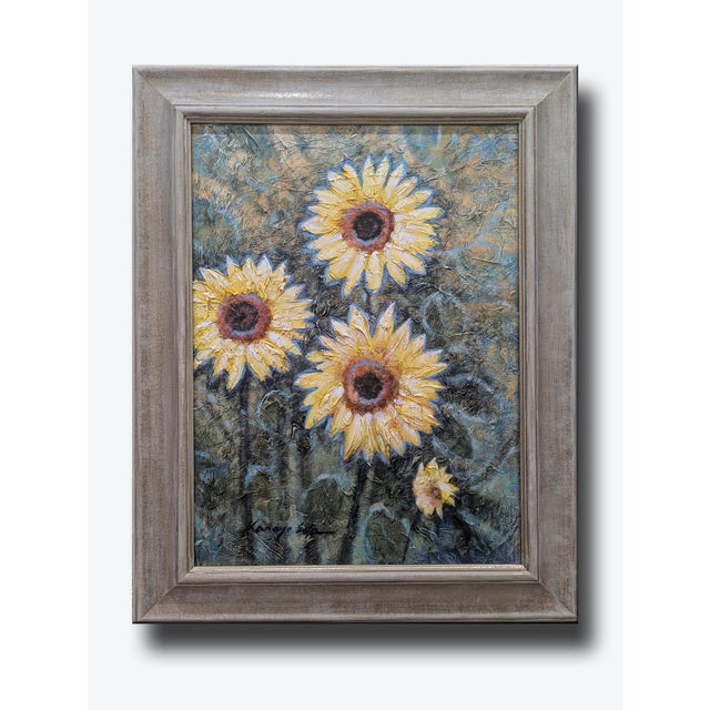 Garden Sunflowers. Mid - Sized Framed Textured Sunflower Painting On Canvas from Kanayo Ede Art Atlanta. Hand finished...