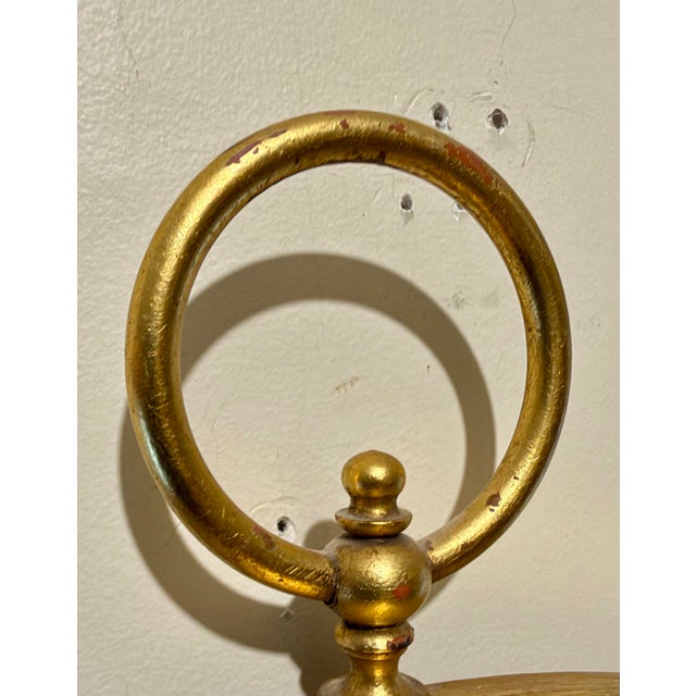 Vintage Oval Italian Giltwood Mirror With Brass Loop Finial For Sale - Image 4 of 11
