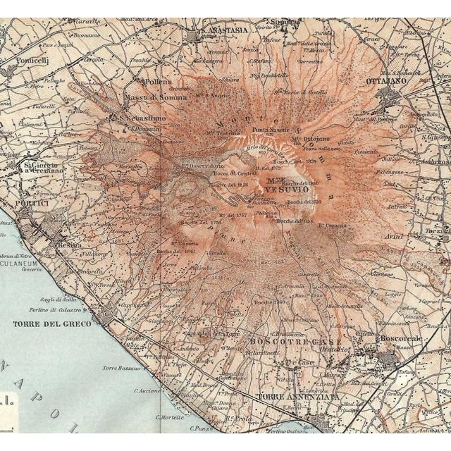 1910 fold out map of the city of Napoli from an Italian travel atlas. Combined shipping available, please inquire.