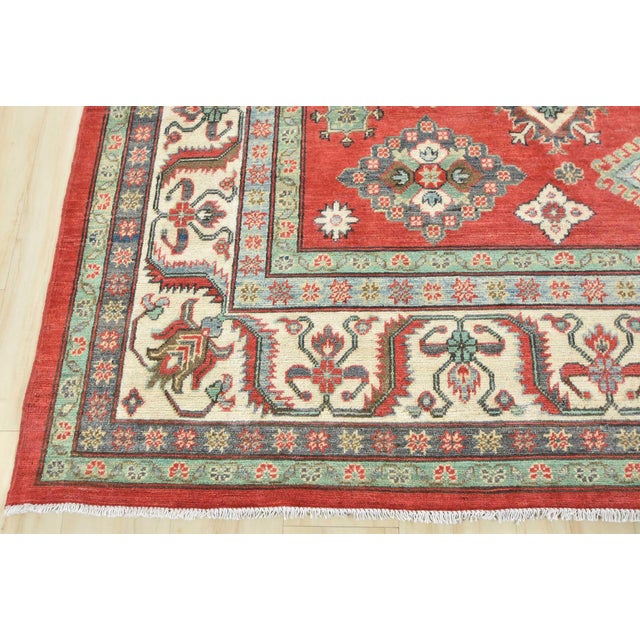 Kazak Rug 8'2'' X 9'10'' Red Wool Geometric Hand-Knotted Oriental Carpet For Sale - Image 10 of 12