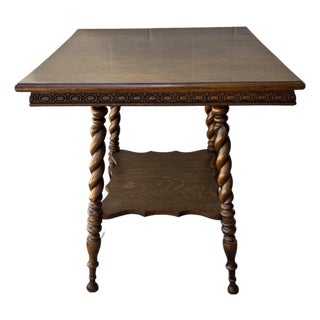 Antique Victorian or Jacobean Revival Barley Twist Side Table With Lower Shelf For Sale