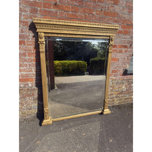Large Antique English Gilt Overmantle Mirror, 19th Century For Sale - Image 6 of 7