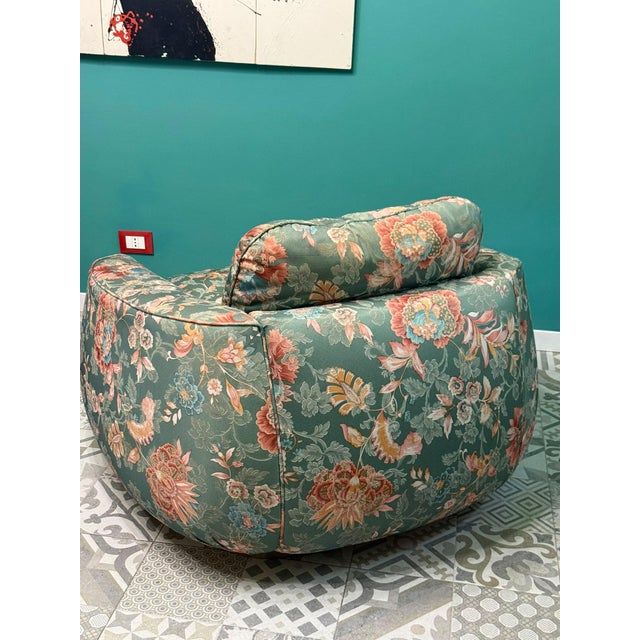 Metal Art Deco Chairs in Floral Silk Fabric with Brass Base, 1940, Set of 2 For Sale - Image 7 of 17