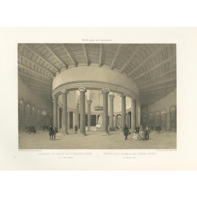 Title: Interior of Santo Stefano Rotondo, Rome – Benoist 1869 Lithograph : This remarkable 19th-century lithograph depicts...