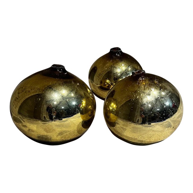 Me1960s Mexico Three Gold Globes Gazing Ball Spheres in Mercury Glass For Sale