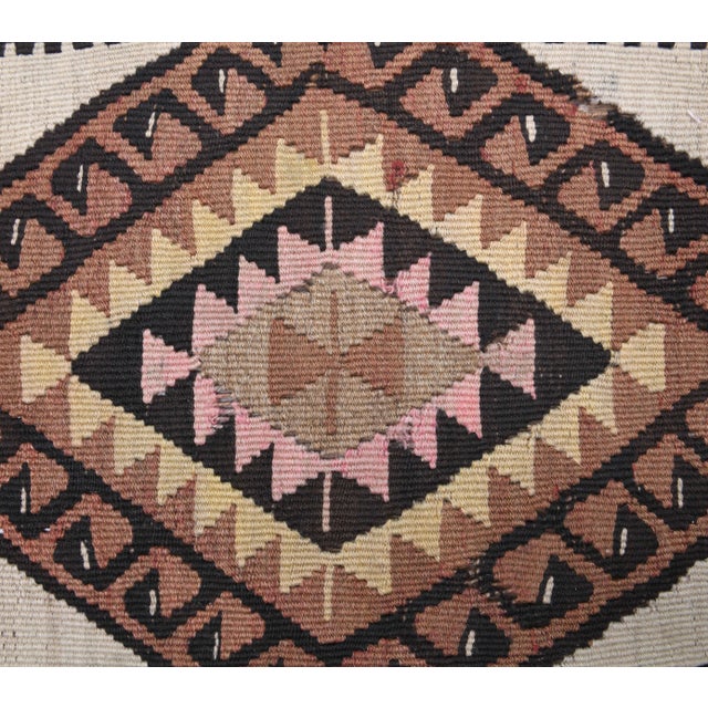 Textile Vintage Turkish Handmade Wool Cotton Brown Kilim Runner For Sale - Image 7 of 9