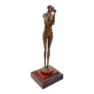 Franco Vianello Lost-Wax Woman With Bird Figurine Sculpture - Kindness For Sale