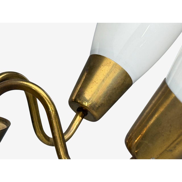 Metal 1940s Itsu, Finnish Modern, Chandelier, Brass, Glass For Sale - Image 7 of 11