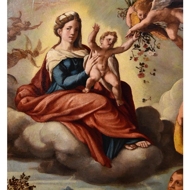 Workshop of Ippolito Scarsella / Lo Scarsellino, Madonna and Child with Saint James, 1590, Oil on Board For Sale - Image 14 of 18