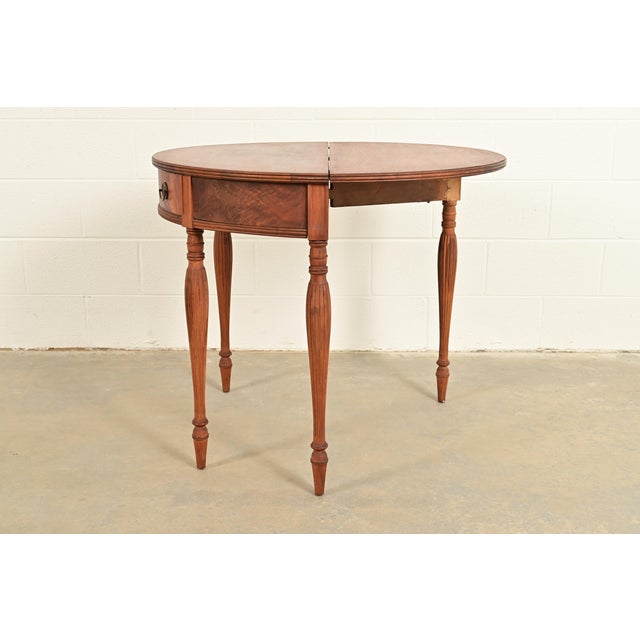 Baker Furniture Style Antique Federal Flame Mahogany Flip Top Demilune Console Game Table, Circa 1920s For Sale - Image 11 of 14