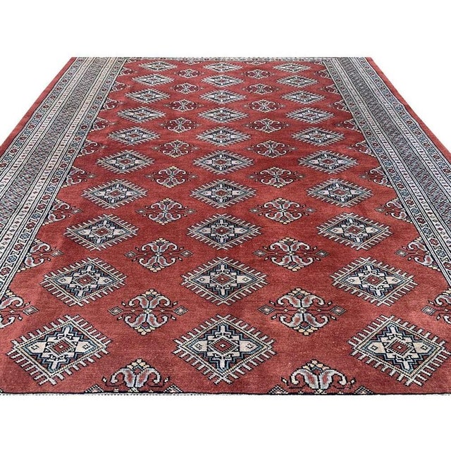 1970s Authentic Hand Knotted Vintage Pakistani Bokhara Jhaldar Wool Area Rug 7.10 X 5.7 Ft For Sale - Image 5 of 14