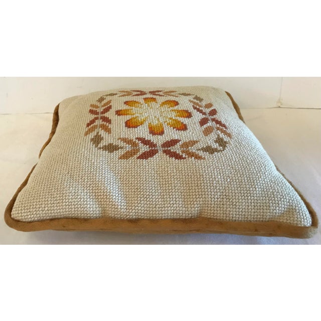 Mid-Century Modern Vintage Needlepoint Pillow With Velvet Back For Sale - Image 3 of 6