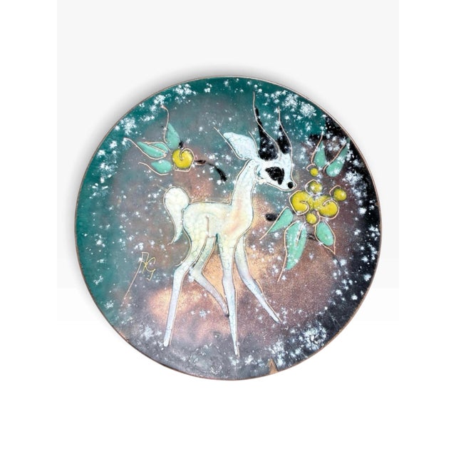 Copper Dutch Mid-Century Enamel on Copper Fawn Dish, Sagitta Workshop Style, Signed Hg, C. 1955–1970 For Sale - Image 8 of 11
