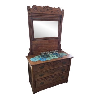 Antique Oak Dresser With Tilting Mirror For Sale