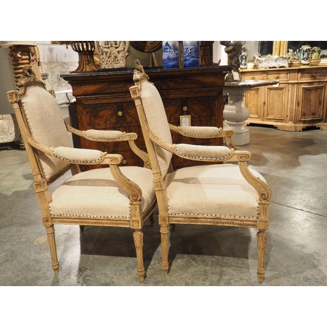 Late 19th Century Pair of Bleached Antique Louis XVI Style Fauteuil Armchairs, Circa 1890 For Sale - Image 5 of 12