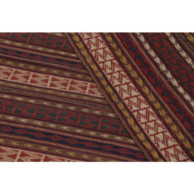 Brown Vintage Persian Kilim, Square Rug With Intricate Geometric Stripes - Rug & Kilim For Sale - Image 8 of 8