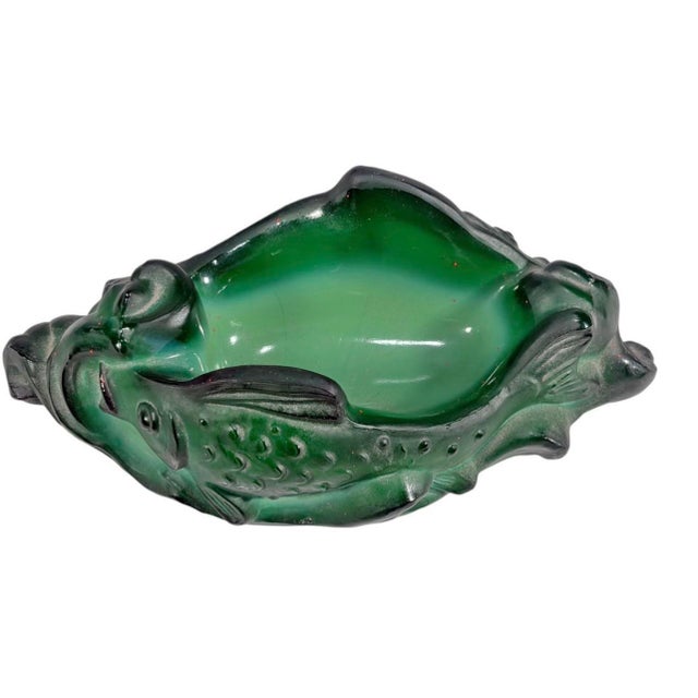 1940s Art Deco Green Malachite Glass Figural Fish Bowl Czechoslovakia For Sale - Image 4 of 9