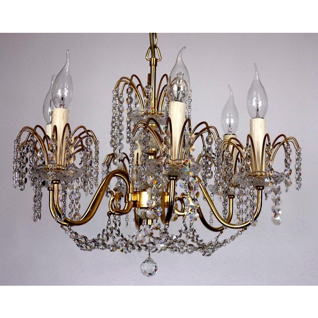 1970s Brass Lead Crystal 24K Gold-Plated Six-Light Chandelier from Sölken Leuchten, 1970s For Sale - Image 5 of 12