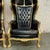 Balloon Chair French Style Black Leather High-Back Canopy Lacquer Chair Set of 2 For Sale - Image 4 of 9
