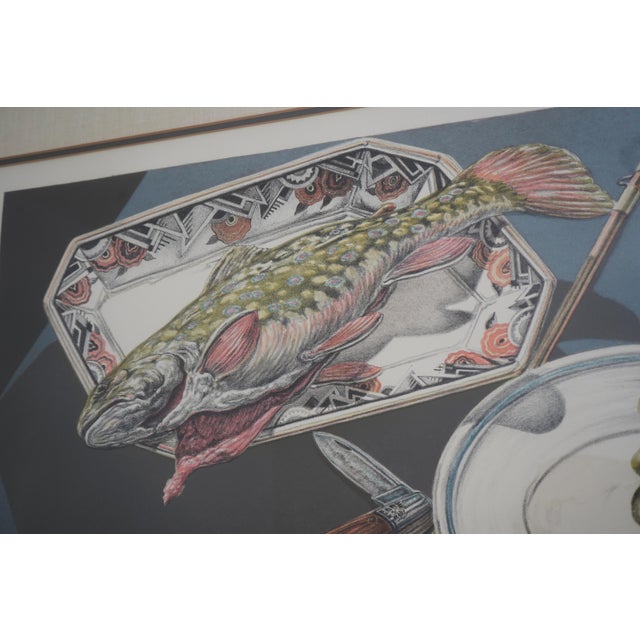 Silver Jack Beal Framed Still Life of Fish & Rod Lithograph Signed & Numbered For Sale - Image 8 of 12