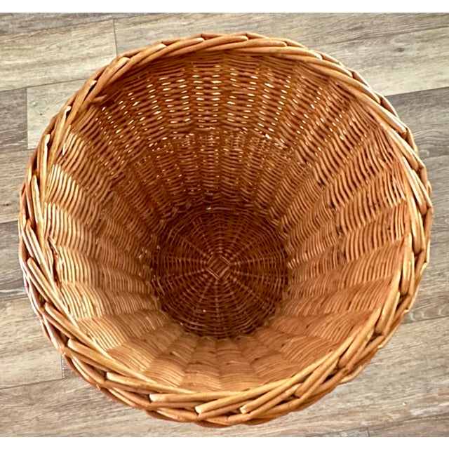 Tan Vintage Mid-Late 20th Century Wicker Wastebasket For Sale - Image 8 of 12
