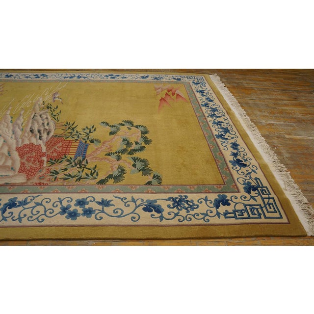 Traditional Display of Chinese Culture on a Yellow Background Color Antique Chinese Art Deco Rug For Sale In New York - Image 6 of 10