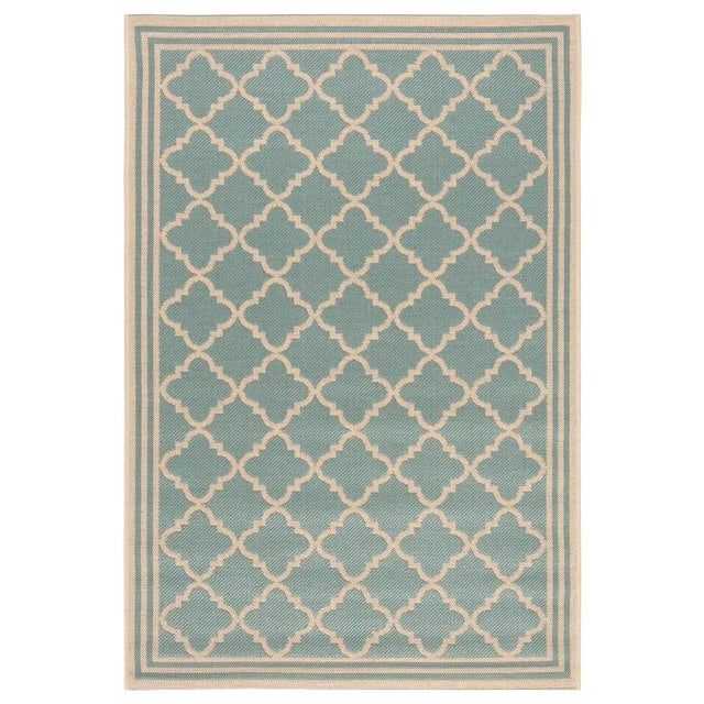 Sea Cottage Indoor Outdoor Rug Aqua & Cream 3'x5' For Sale - Image 4 of 4
