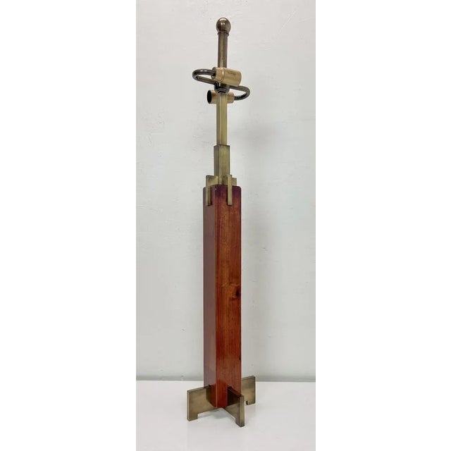 Art Deco Style Teak and Brass Skyscraper Table Lamp, 1980s For Sale - Image 13 of 13