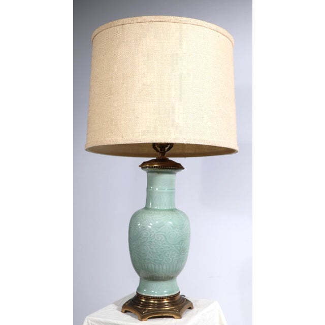 Metal Decorative Celadon Table Lamp Att. To Frederick Cooper For Sale - Image 7 of 9