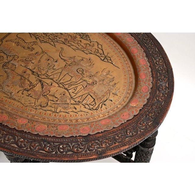 Brown Antique Indian Tray Top Coffee Table, 1880s For Sale - Image 8 of 11