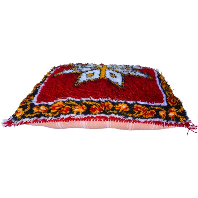 Mid 20th Century Mid 20th Century Moroccan Orange-Patterned Berber Wool Pillow For Sale - Image 5 of 11