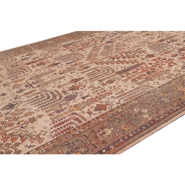 2010s Beige Antique Turkish Oushak Handmade Oversize Wool Rug With Allover Pattern For Sale - Image 5 of 9