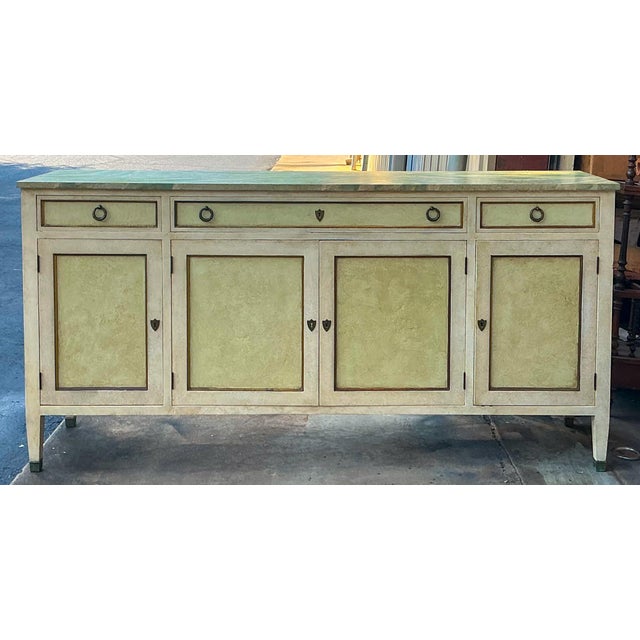 Italian Mid-Century Italian Painted Credenza Sideboard Faux Marble Top With French Neo-Classical Styling For Sale - Image 3 of 12