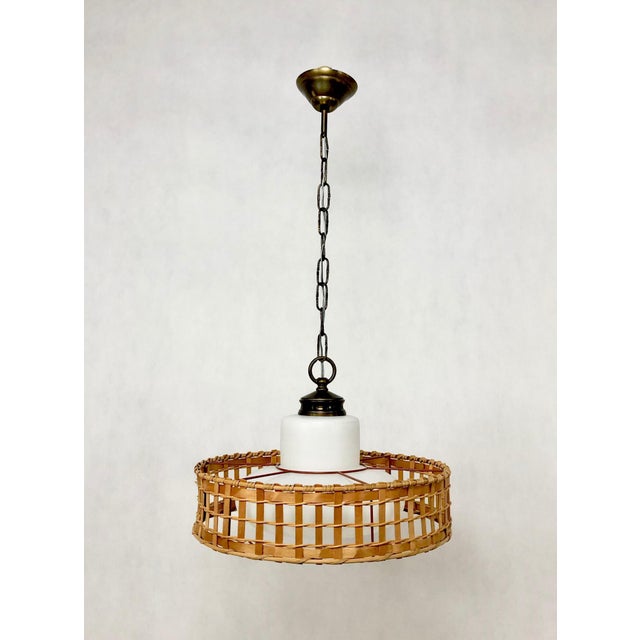 Vintage Wicker and Brass Pendant Lamp, 1970s For Sale - Image 11 of 15
