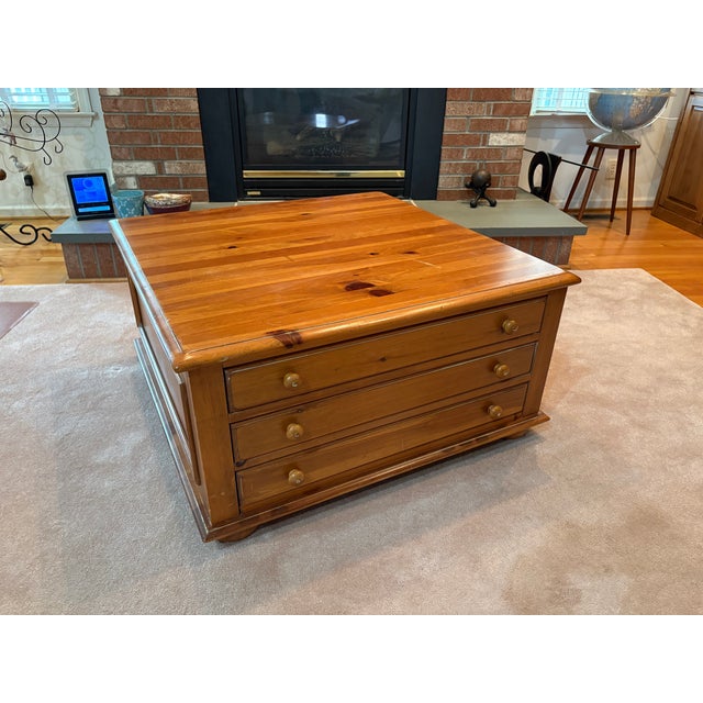 Brown 1980s North Carolina Coffee Table, Square Solid Wood With 6 Drawers For Sale - Image 8 of 8